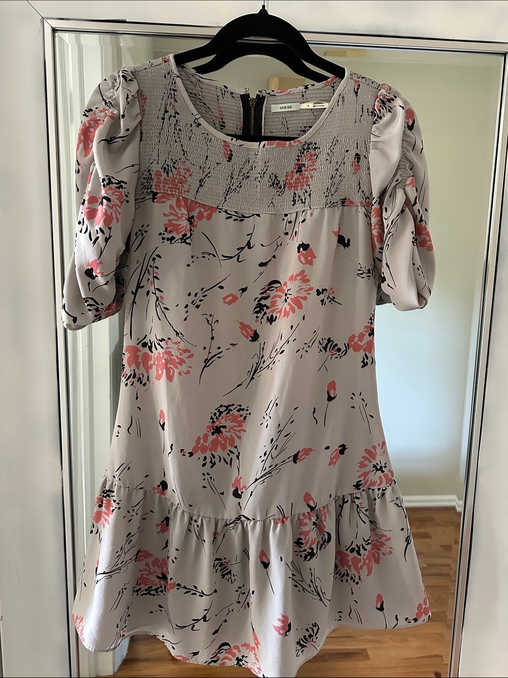 Urban Outfitters Kimchi Blue Pink Floral Smocked Yoke Dress - Light Gray